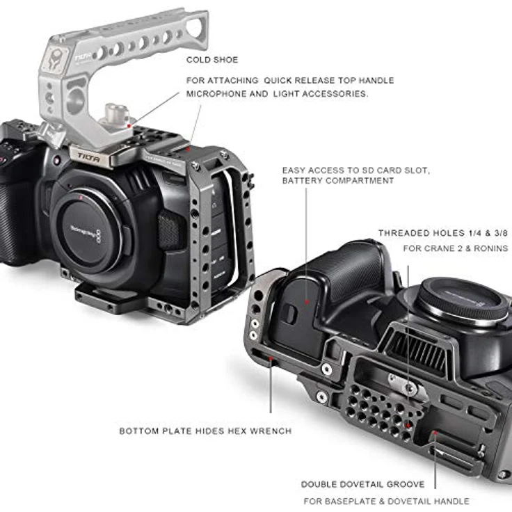 Tilta Halber Kamerakäfig Kompatibel mit BMPCC 4K/6K Film Kit zum Filmemachen, mit Cold Shoe TA-T01-FCC-G – Bild 4