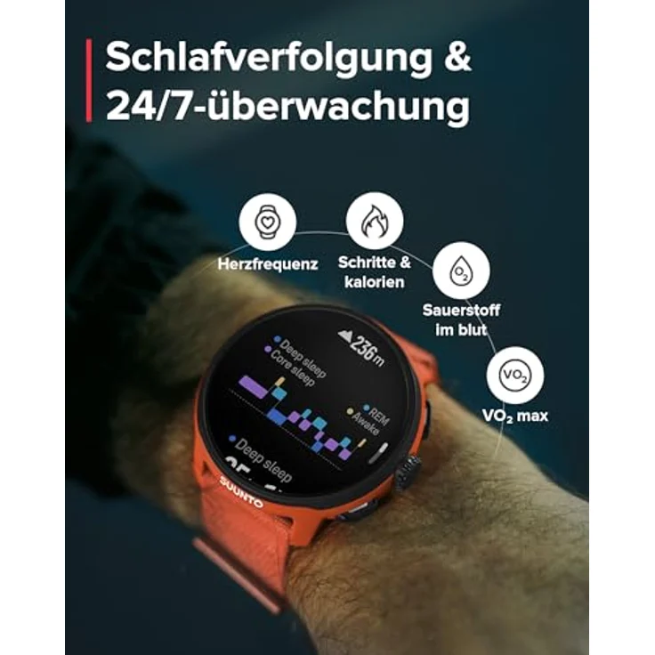 Suunto Run Coral Orange (46 mm), Smartwatch mit Bluetooth-Konnektivität, bis zu 12 Tage Akkulaufzeit, leichtes Design – Bild 5