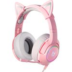 ONIKUMA Gaming-Kopfhörer K9 Pink RGB mit Katzenohren