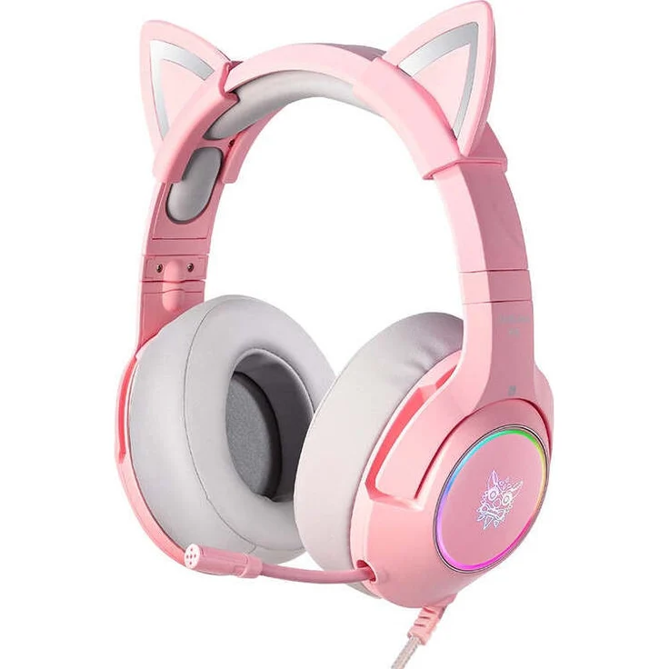 ONIKUMA Gaming-Kopfhörer K9 Pink RGB mit Katzenohren