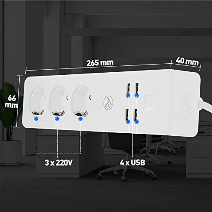 Tellur WiFi Power Strip, 3 Outlets, 4*USB 4A, 2200W, 10A, 1.8m (3 x, 1.80 m)  – Bild 9