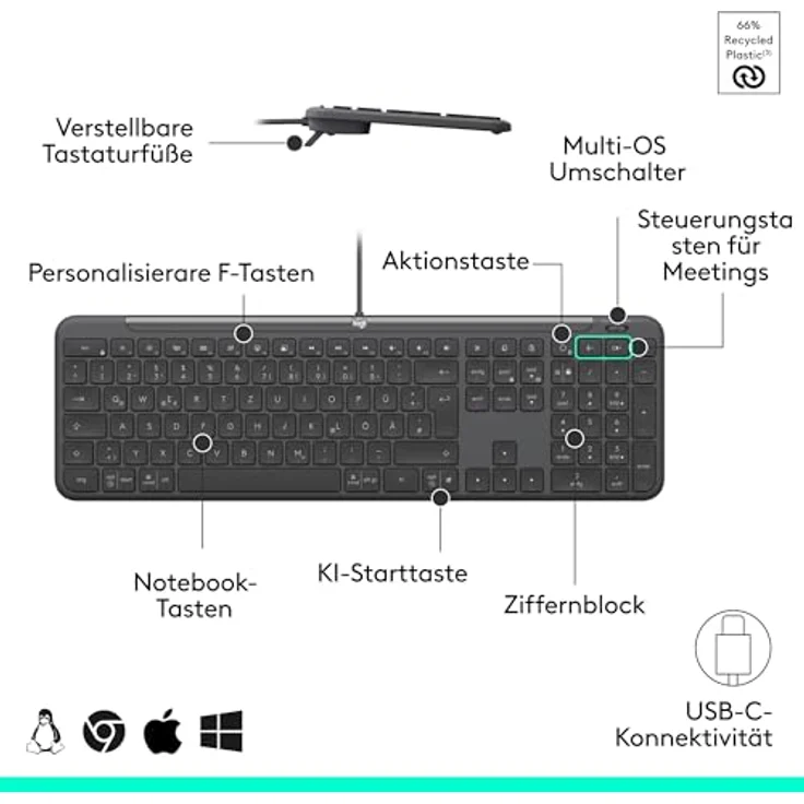 Logitech Kb K620 For Business, kabelgebundene QWERTZ-Tastatur mit Scissor-Switch-Technologie, Schwarz – Bild 6