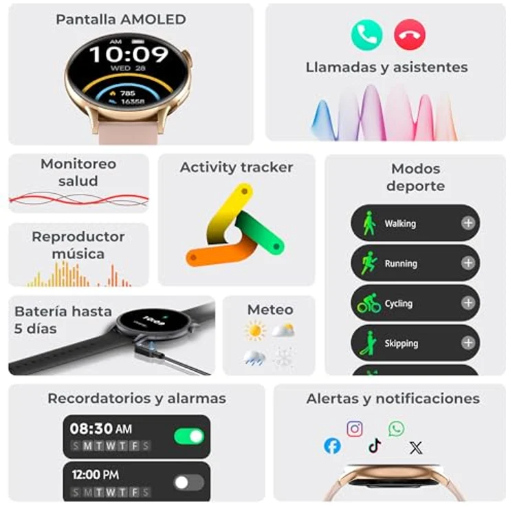 KSIX Smartwatch Core 2, 1,43 Zoll AMOLED-Display, integriertes Mikrofon und Lautsprecher, Rosa (47 mm) – Bild 2