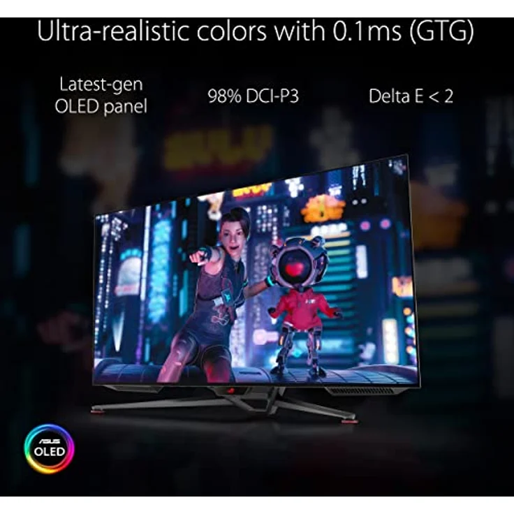ASUS ROG Swift OLED PG42UQ | 41,5 Zoll 4K UHD Gaming Monitor | 138 Hz, 0.1ms GtG, G-Sync, 10-bit, HDR 10 | Stativ Sockel, smarte Kühlung, 16:9, 3840x2160, DP 1.4 DSC, HDMI 2.1, USB-Hub, Schwarz – Bild 2