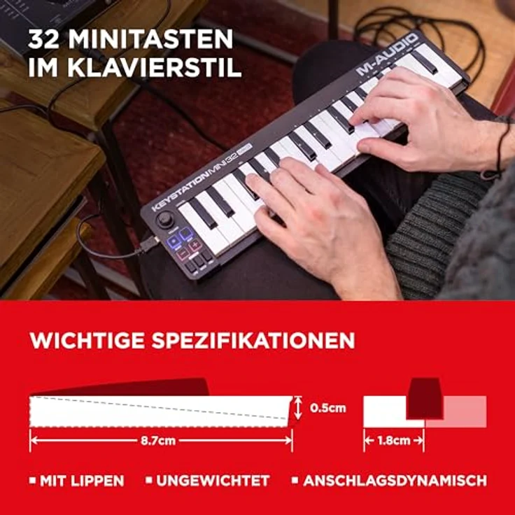 M-Audio Keystation Mini 32 MK3 - Ultra-portabler Mini USB MIDI Keyboard Controller mit ProTools First | M-Audio Edition und Xpand!2 von Air Music – Bild 3