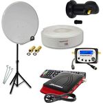 Premium X Camping Komplett HD SAT Anlage 45cm Satelliten-Schüssel Single LNB Kabel Dreibein Stativ TV Receiver Sat-TV-Signalfinder, Schwarz