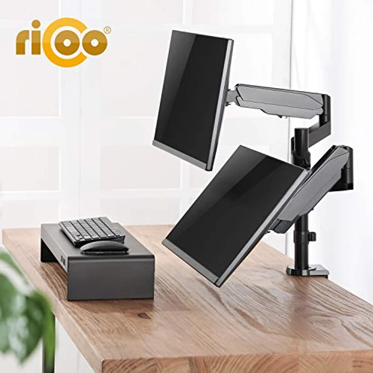 RICOO Dual Monitor Halterung Tisch Mechanische Feder für 17-32 Zoll, VESA Tischhalterung, Monitorarm TS9611, Monitorhalterung 2 Monitore Arm Bildschirmhalterung Bildschirm Halter – Bild 4