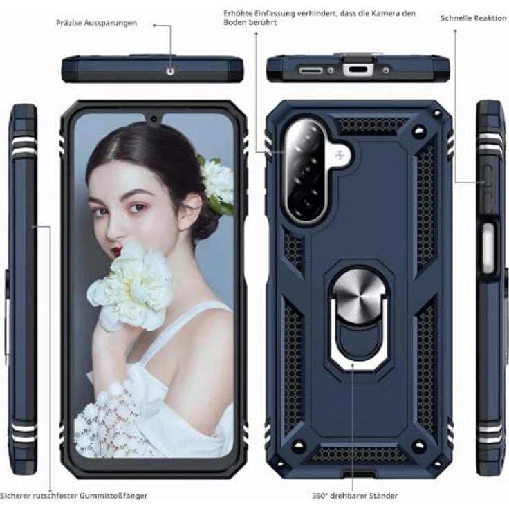 LeYi Hülle für Samsung Galaxy A17 5G, Militär Schutzhülle mit Ringhalter und 2 Schutzfolien, kratzfest und robust, blau – Bild 2