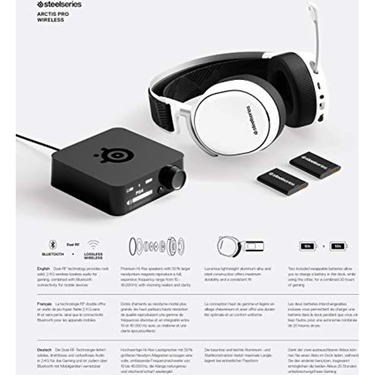 SteelSeries Arctis Pro Wireless - Drahtlos Gaming-Headset - hochauflösende Lautsprechertreiber - kombiniertes Funksystem (2,4 GHz & Bluetooth) - Weiß – Bild 13