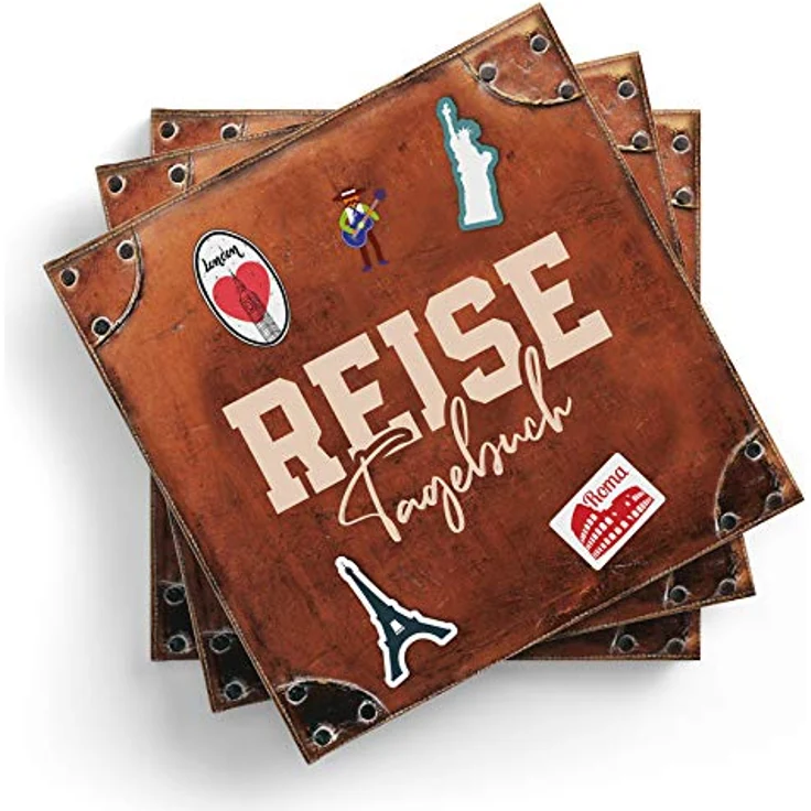 itenga Reisetagebuch Koffer, 21,0 x 21,0 cm, 88 Blanko Seiten aus 150 g/m² Naturpapier, stabiler Hardcover-Umschlag mit Mattfolie, ideal für Urlaubserinnerungen – Bild 3