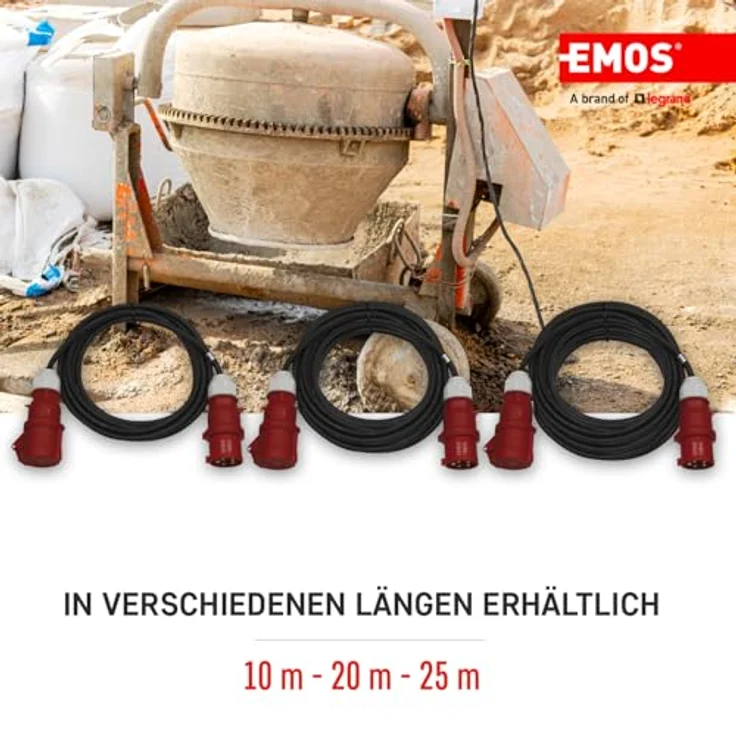EMOS CEE-Verlängerungskabel 25m - 5-polig Stecker - wasserdicht, temperaturbeständig - 400 V, 16 A, 3680 W - Gummi-Isolierung - Schwarz – Bild 4