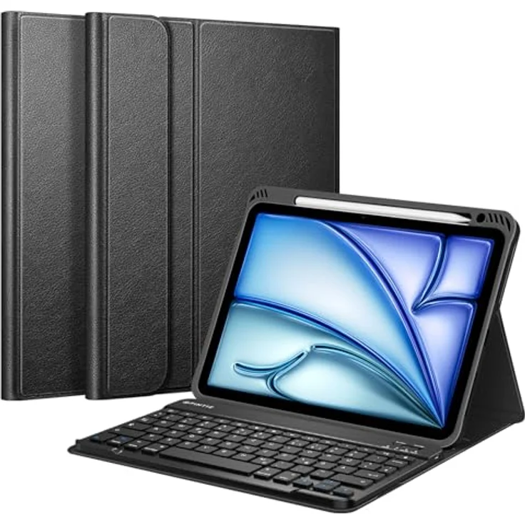 Fintie Tastatur Hülle für iPad Air 11 Zoll M2, iPad Air 6/5/4 (2024/2022/2020) 10,9 Zoll, Schwarz, mit magnetisch Abnehmbarer Keyboard (QWERTZ Layout) und Stifthalter – Bild 1