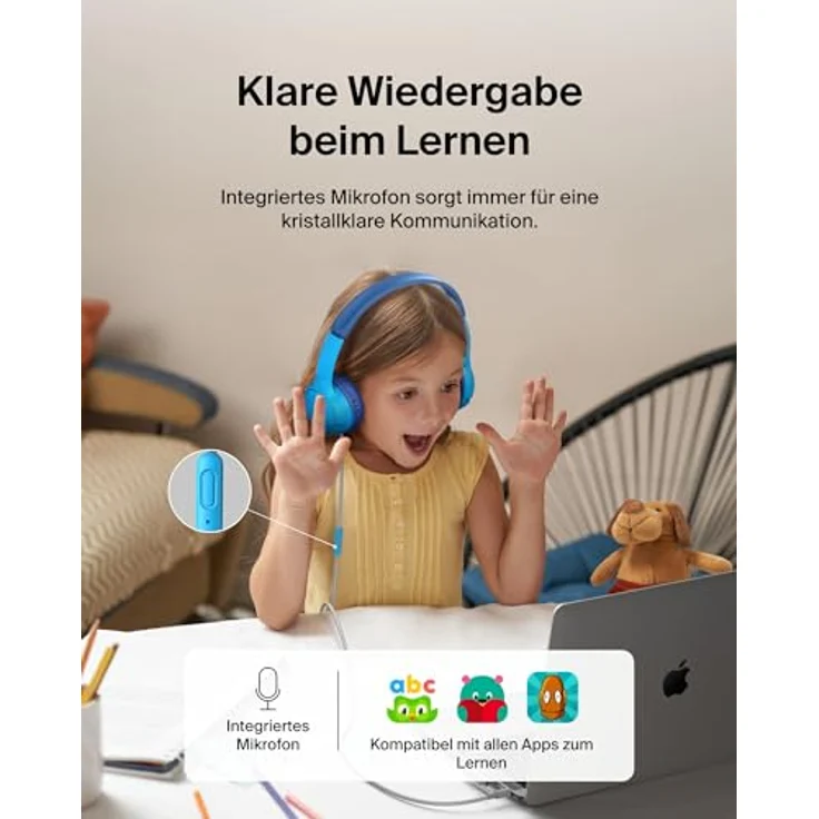 Belkin SoundForm AUD010hqBL, kabelgebundene On-Ear Kopfhörer für Kinder, blau – Bild 4