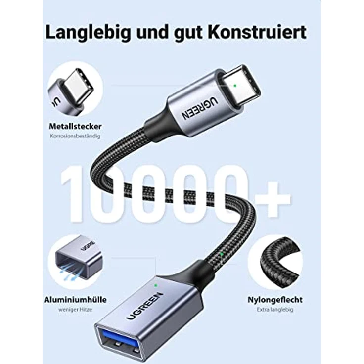 UGREEN USB C auf USB OTG Adapter, 10 Gbps Datenübertragung, kompatibel mit iPhone 15-17, iPad Pro, MacBook Pro M4 und Galaxy S23/S24, grau – Bild 5
