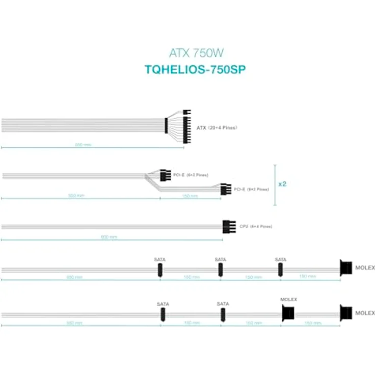 Tooq Technology TQHELIOS-750SP, PC Netzteil mit 750 W, 80 PLUS Bronze-Zertifizierung, aktiver PFC, Schwarz – Bild 5