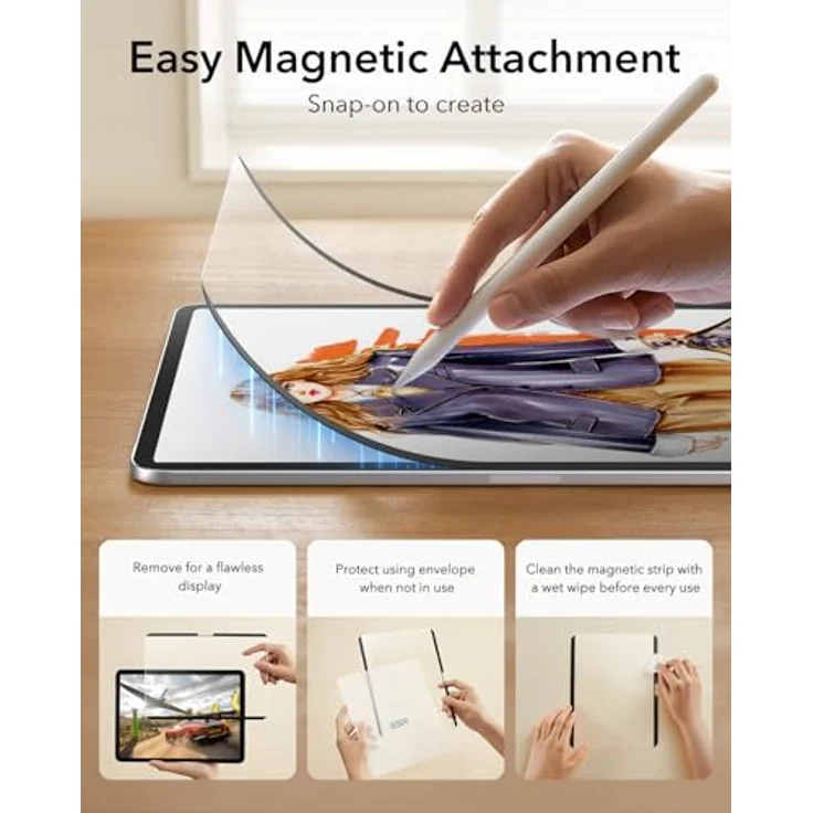ESR Magnetisch Paper-Feel Schutzfolie für iPad Pro 13 Zoll M5/M4 (2025/2024), Abnehmbar, Matt Oberfläche, Kompatibel mit Panzer Schutz Glas – Bild 4