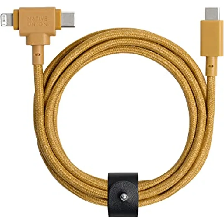Native Union Belt Cable Duo – 1,5 m Universal-Ladekabel mit Ultra-Starkem Geflechtschlauch – Aus Recyceltem Material – 2-in-1 MFi-zertifizierte Stecker für Lightning- & Type-C-Geräte (Kraft)