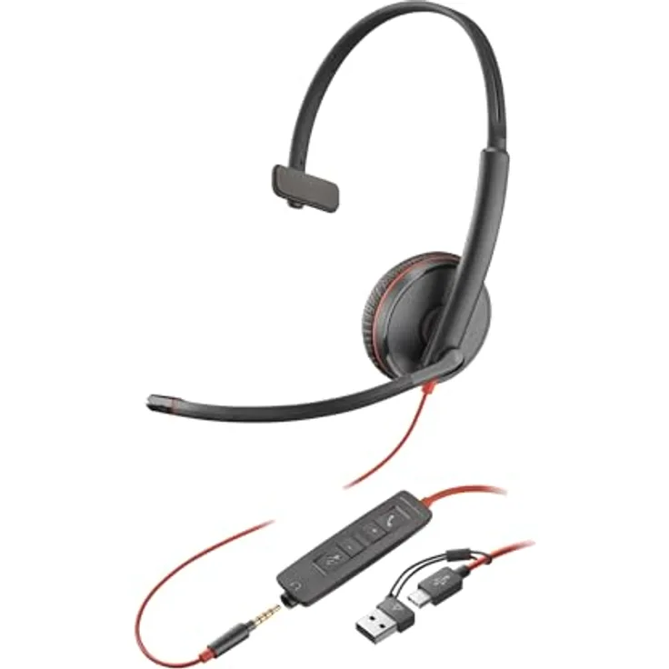 Poly Headset Blackwire C3215 Mono USB-C/A & 3,5 mm, PC-Breitband-Audio mit Noise Cancelling-Mikrofon