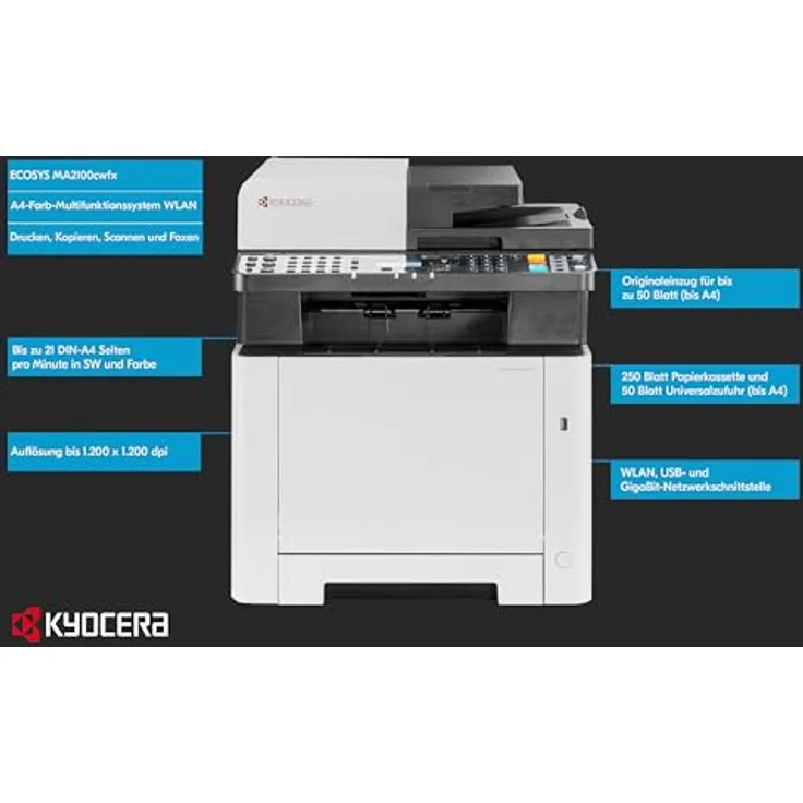 Kyocera Ecosys MA2100cfx/Plus Laserdrucker Multifunktionsgerät Farbe. Drucker Scanner Kopierer, Fax. Inkl. LAN, USB 2.0 und Mobile-Print, inkl. 3 Jahre Full Service Vor-Ort. – Bild 2