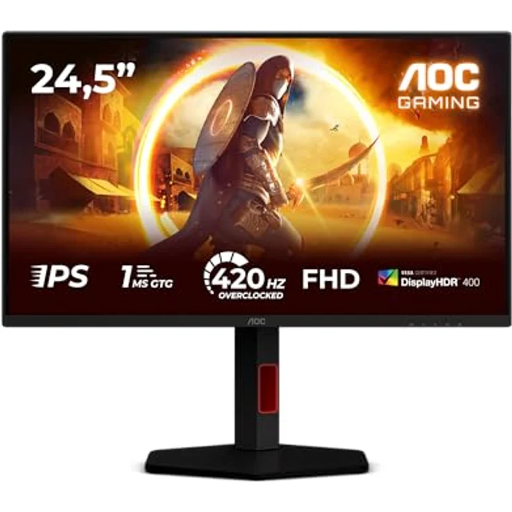 AOC Gaming 25G4KUR, 25 Zoll Full HD Monitor mit 400Hz, 1ms Reaktionszeit, G-Sync, HDR400, schwarz-rot – Bild 2