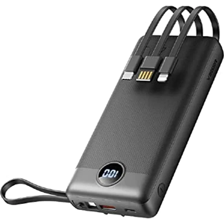 VEGER C20 20.000mAh Powerbank (Micro + Typ C + iPhone) Schwarz, Schnelles Aufladen, Integrierte Kabel, 4 Anschlüsse – Bild 2