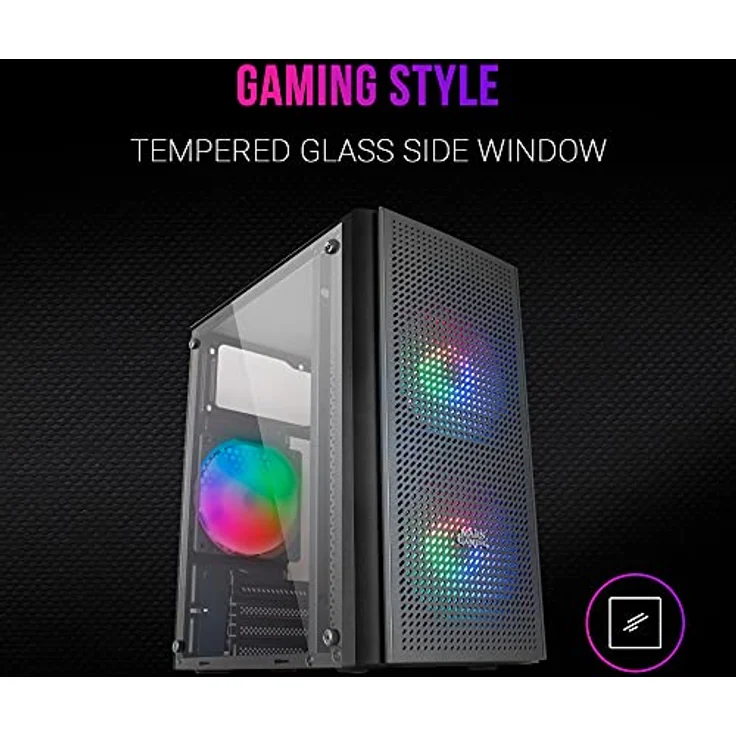 MARSGAMING MC300 Schwarz, MicroATX PC Gehäuse, Gehärtetes Glas, Mesh Front, 3xFRGB Lüfter – Bild 4