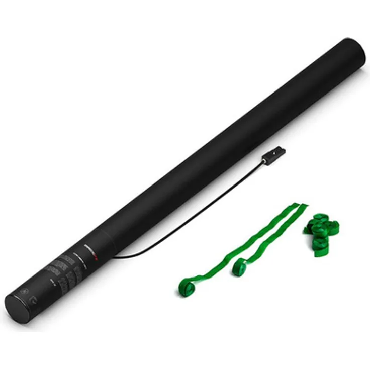 Magic FX E Cannon 80 cm, Elektrische Konfetti Kanone mit dunkelgrünen Luftschlangen, TÜV-zertifiziert