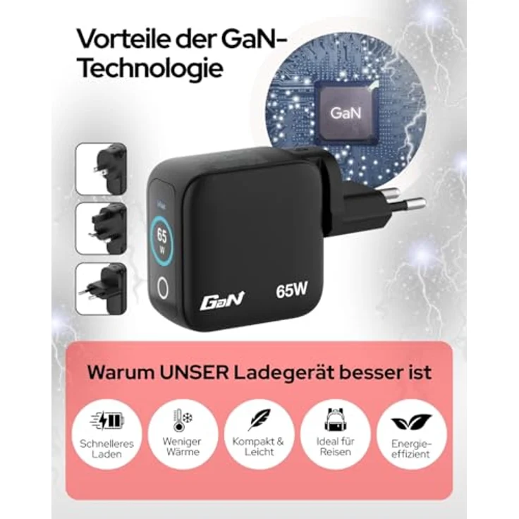 Verbatim Mini GaN Charger 3 Port 65W mit TFT-Display, kompakt und sicher, Schwarz – Bild 3