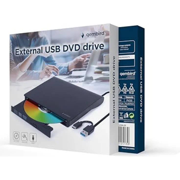 Gembird DVD-USB-031, Externes USB-DVD-Laufwerk, schwarz, USB 3.1 Gen 1, unterstützt CD/DVD±RW, Plug & Play – Bild 2