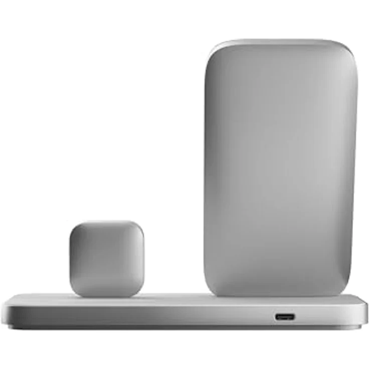 Nomad Stand One Max V4, 3-in-1 MagSafe Qi2.2 Ladegerät mit 25 W für iPhone, Apple Watch & AirPods, Silber – Bild 4