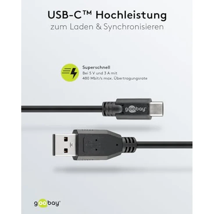 Goobay USB 2.0 Kabel USB-C auf USB A, schwarz, 1.8 m - geeignet für Geräte mit USB-C Anschluss (55468) – Bild 5