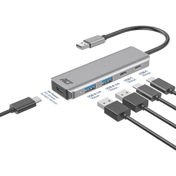 ACT AC6125, 4-Port USB Hub 3.0 mit 2X USB-A und 2X USB-C, Premium Aluminium Gehäuse, schnelle Datenübertragung bis 5Gbps – Bild 4