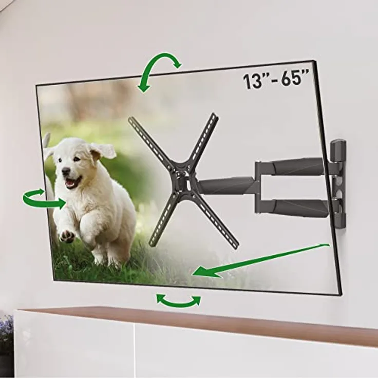 Barkan lange TV Wandhalterung, 13 - 65 Zoll Schwenkbar / Neigbar / Vollbewegung luxuriösen flach & curved Fernseher TV Halterung, hält bis 36.2Kg, extra langer Auszug, für LED OLED LCD, VESA 400x400