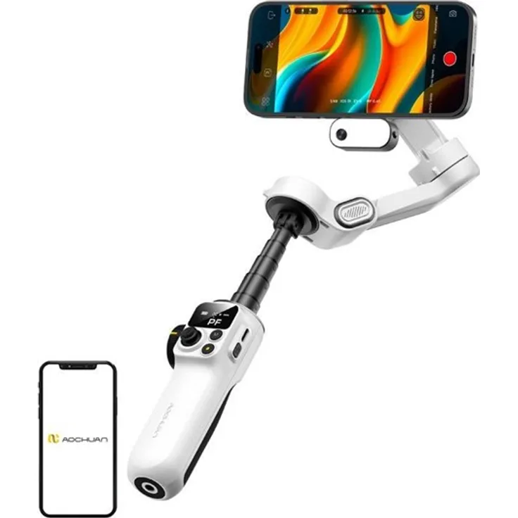 AOCHUAN P2 Gimbal mit AI Sensor, 3-Achsen Bildstabilisierung, 360° Gesichtsverfolgung, Gestensteuerung, Weiß