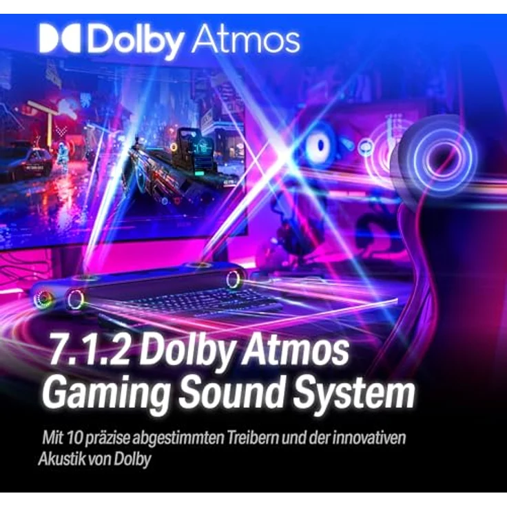 OXS Thunder Pro+ Gaming Soundbar mit kabellosem Satelliten-Nackenlautsprecher, 7.1.2 Dolby Atmos, integriertem Woofer, RGB-Effekten und 3 Pro Gamer-Modi – Bild 2