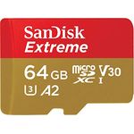Sandisk microSDXC Extreme Speicherkarte (64 GB, Video Speed Class 30 (V30)/UHS Speed Class 3 (U3) - Lesegeschwindigkeit bis zu 80 MB/s