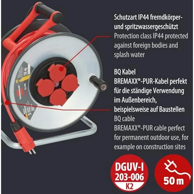 Brennenstuhl Professional SteelCore Kabeltrommel SC 5110 IP44 (50m H07BQ-F 3G1,5 Kabel, Stahlblech, Made in Germany) – Bild 3
