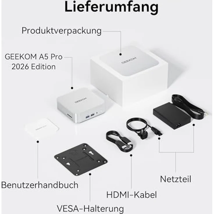 GEEKOM Mini PC A5 Pro 2026 Edition, AMD Ryzen 5 7530U, 1TB SSD, 16GB RAM, Windows 11 Pro, 2 x USB-C, 8K Quad-Display – Bild 11