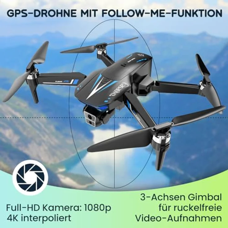 Casativo Profi GPS-Drohne, Full-HD-Kamera mit 3-Achsen-Gimbal, 800m Reichweite, Follow-Me-Modus, Live View, inkl. 4 Ersatzrotoren – Bild 3