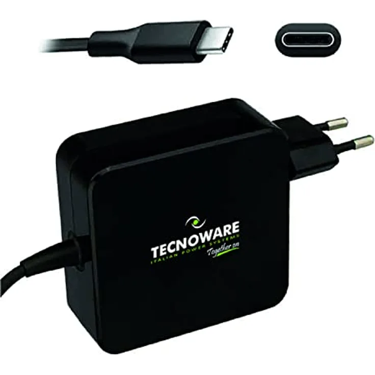 Tecnoware USB Typ-C Universal-Adapter 65 W - Batterieladegerät kompatibel mit jedem Notebook mit USB-Anschluss C (Macbook Pro/Air, Asus, Samsung, Huawei) - Kabellänge 210 cm