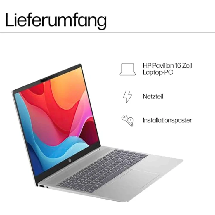HP Pavilion Laptop 16", WUXGA Touch-Display, AMD Ryzen 5 8540U, 8 GB DDR5 RAM, 512 GB SSD, AMD Radeon Graphics, QWERTZ, Windows 11 Home, Silber – Bild 4