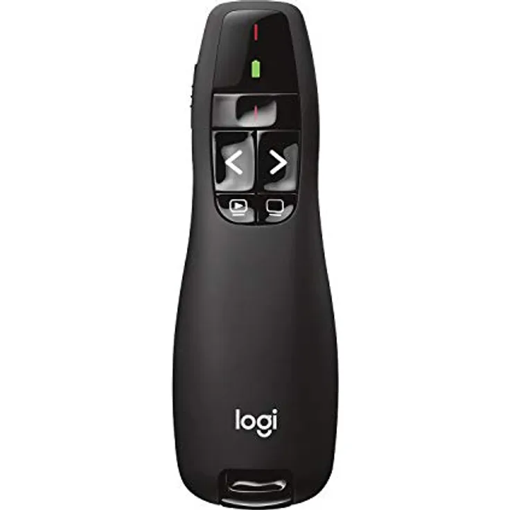 Logitech R400 Presenter, Kabellose 2.4 GHz Verbindung via USB-Empfänger, 15m Reichweite, Roter Laserpointer, Intuitive Bedienelemente, 6 Tasten, Batterieanzeige, PC - Schwarz