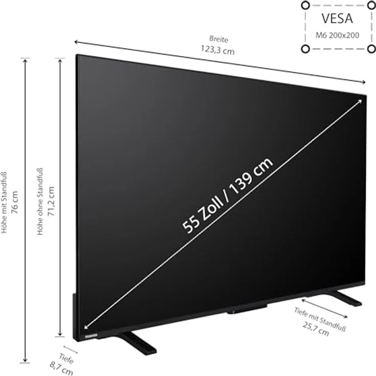 Toshiba Fernseher 55 Zoll Smart TV - VIDAA TV (4K UHD LED TV, Dolby Vision HDR, Triple-Tuner) 55UV2363DAN - Schwarz – Bild 2