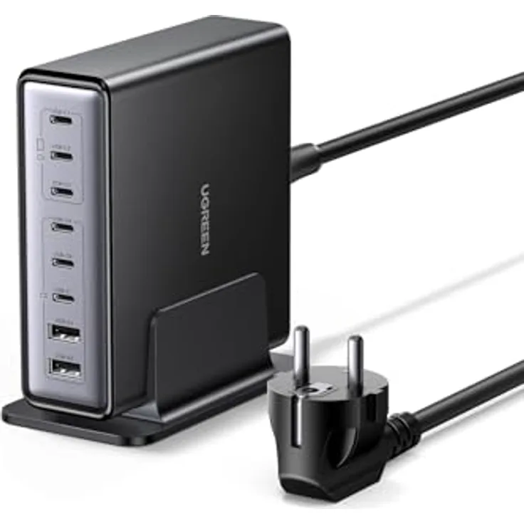 UGREEN USB C Ladegerät 200W GaN Netzteil 8-Port Desktop Ladestation, 100W Schnellladegerät mit PD und PPS, kompatibel mit MacBook Pro/Air, iPhone, Galaxy Serien, Schwarz