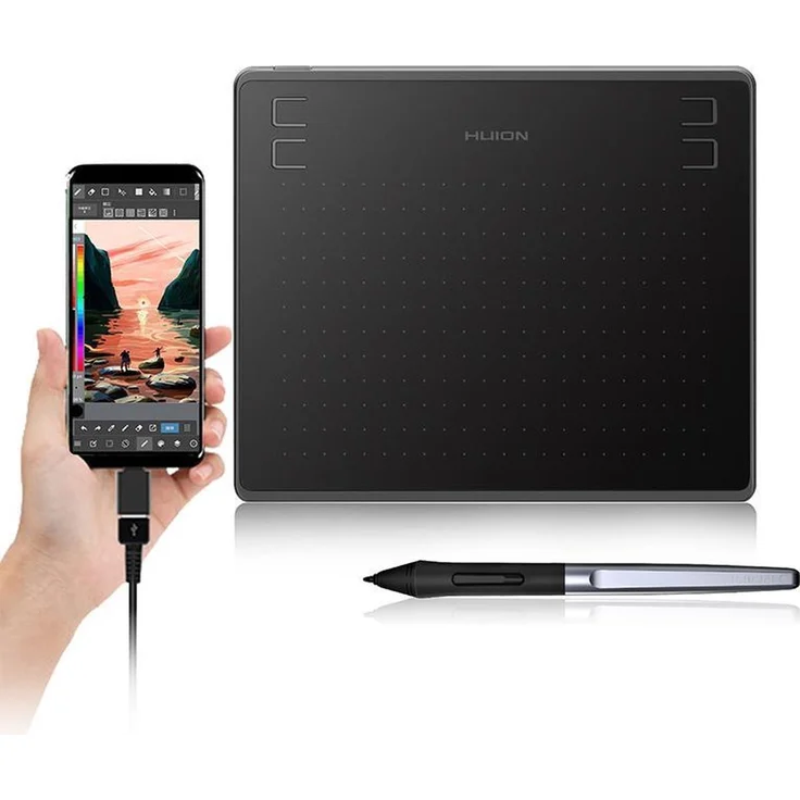 HUION HS64 Graphic Tablet 5080 lpi 160 x 102 mm USB Black - Grafiktablett mit 8192 Druckempfindlichkeitsstufen, OTG-Unterstützung, Android 6.0 Marshmallow, batterieloser Stift – Bild 1
