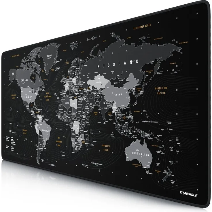 Titanwolf XXL Speed Gaming Mauspad 900 x 400 x 3 mm, rutschfest, abwaschbar, Weltkarte, Präzision & Komfort
