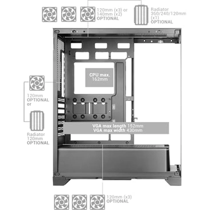 Mars Gaming Mc-Prisma PC-Tower-Gehäuse, Midi Tower, schwarz, mit gehärtetem Glas, RGB-Beleuchtung und Anti-Staubfilter – Bild 6