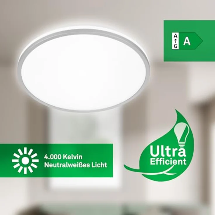 BRILONER - EEK A LED Deckenlampe Effizient mit 8,5W bei 1800lm, ca. 50.000h Licht, indirektes Licht, LED Lampe, LED Deckenleuchte, Wohnzimmerlampe, LED Panel, Küchenlampe, 33x6 cm, Chrom-Matt – Bild 2