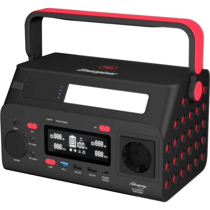 Energizer PPS300W2 Tragbare Powerstation mit 1102 Wh, 2400 W Sinus-Wechselstrom, 100 W PD-Schnellladefunktion, USV-Backup und Solareingang