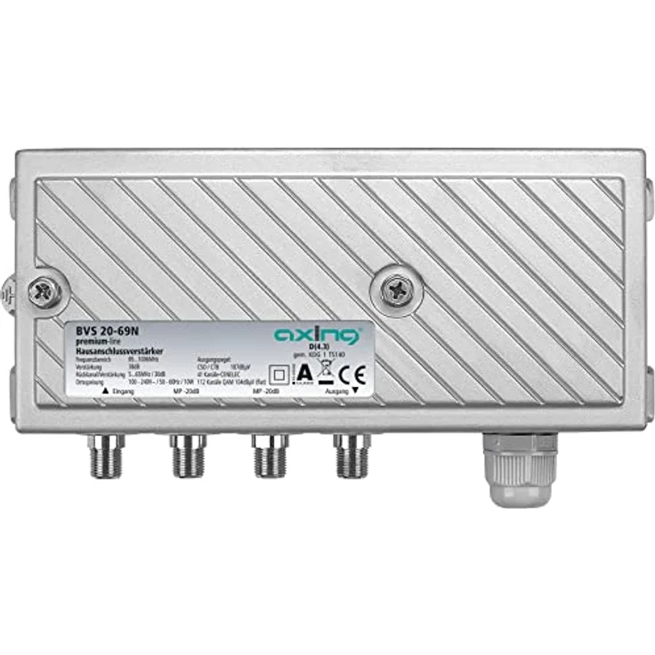 Axing BVS 20-69N Hausanschluss-Verstärker CATV Kabelfernsehen digital Internet aktiver Rückkanal 5-65 MHz (38 dB, 107 dBµV 5-1006 MHz) – Bild 1